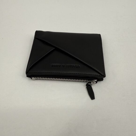 New Charles & Keith Midori Geometric Top Zip Wallet Noir Black Minimalist Preppy - Picture 6 of 15